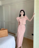 Lubintang High Quality French Small Fragrance Tweed Two Piece Sets Women Outfits Vintage Jacket Coat + Long Skirt 2 Piece Suits