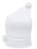 Lubintang Crop Tops for Women Summer Club Party Irregular Y2K Tank Tops White Sleeveless Ruched Elegant