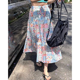 Lubintang Plaid Print Mixed Loose Skirt for Women Y2k E-Girl Mid-length A-line Skirts 2024 Summer New High Waist Faldas Mujer