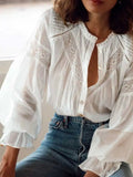 Lubintang Inspired Semi sheer white blouse for women Frilled neckline buttons down sexy women tops ladies long sleeve blouse shirt