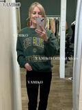 Lubintang New Green Women Sweatshirts Cotton Letters Print Hoodies Tops O-Neck Long Sleeve Autumn Winter Sweatshirt Pullovers Tops