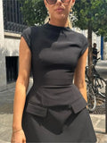 Lubintang High Waist Bodycon Mini Dress Women Fashion Round Neck Short Sleeve Zipper Dresses 2023 New Chic Y2k High Street Vestido 0410