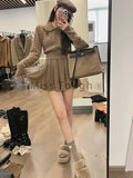 Lubintang Kawaii Knitted Two Piece Skirt Set Women Vintage Sweater Party Mini Skirt Suit Female Korean Fashion Sweet Retro Set 2024