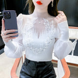 Lubintang Color Long Sleeve Sweater Y2k Vintage Knitted Pullover Jumpers Beading Diamonds Lace Patchwork Sweater Y2k