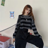 Lubintang Cropped Sweater Sexy Tops Women Black White Striped Pullover Knitted Sweater Women Korean Jumper Y2K Wholesale Goth