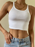 Lubintang White Sleeveless Cotton Cami Top Women Fashion Ribbed Crop Top Tees Ladies Basic Fitness Camisole Summer 2024