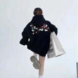 Lubintang Chic Fashion Floral Embroidery Hoodies Women Coats Autumn Casual Loose All Match Hooded Pullover Outerwear Tops Mujer