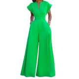 Lubintang Female Elegant Party Jumpsuit Fashion Cap Sleeve Solid Color Wide Leg Summer Jumpsuits For Women 2024 New