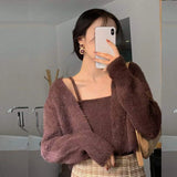 Lubintang Chic Fashion Sexy Chic Fashion Knitted Women Cardigan +Slim All Match Sexy Tank Tops Spring New 2 Set Ropa Mujer