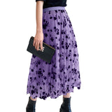 Lubintang Women¡¯s Mesh Tulle Long Skirt Vintage High Waist Flocked Floral Print Midi A-line Skirt Streetwear