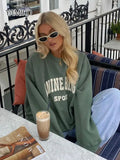 Lubintang Letter Flocking Green Sweatshirt Women 2024 Autumn Winter Sweatshirts Pullover Tops Women Fashion Loose Hoodie Top