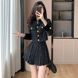 Lubintang Two Pieces Autumn Sets Chic Long Sleeve Stand Jacket + High Waist Pleats Skirt 2024 New 2 Piece Sets Womens Outifits