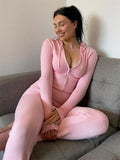 Lubintang Women Spring Outfits Casual Zipper Sweater Hoodie Set High Waist Flare Pants Suits Pink Knitted Womens Y2k Two Piece Set