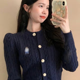 Lubintang 2024 Spring O Neck Sweater Slim Waist Tunic Sexy Solid Sweet Knitted Cardigan Chic Fashion Long Sleeve Women Jumpers