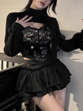 Lubintang Sexy 3 Piece Set Women Fashion Lace Design New Y2K Suit Female Long Sleeve Coat + Black Strapless +pleated Skirt Spring