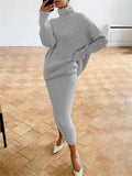 Lubintang Ribbed Knit 2 Piece Dress Set Outfits Ladies Knitwear Top And Midi Skirt Sets For Women Casual Winter Sweater Sets 2024