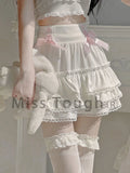 Lubintang Japanese White Lolita Cute Skirt Women Lace Bow Korean Kawaii Sweet Skirt High Waist Elegant Princess Fairy Skirts 2024