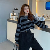 Lubintang Cropped Sweater Sexy Tops Women Black White Striped Pullover Knitted Sweater Women Korean Jumper Y2K Wholesale Goth