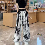 Lubintang Chic Fashion Women Wash Painting Print High Waist Chiffon Pants Streetwear Bandage Summer Loose Casual Trousers Mujer