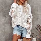 Lubintang INSPIRED Womens Long Sleeve Sweater women Crochet Hollow Out Lightweight Knit Pullover Jumper women Tops 2024