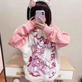 Lubintang Sweet Cartoon Thin Pink Weatshirts Y2k E-Girl Long Sleeve Zipper Coat Women 2024 New Mid-length Loose Tops Mujer