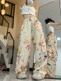 Lubintang Spring Solid High Waist Women Pants Chic Fashion Harajuku Wide Leg Trousers Pocket Patchwork All Match Pantalones