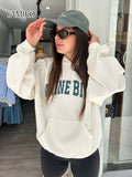 Lubintang Velvet Letter Sweatshirt Hoodies Women's 2024 Spring Clothing Fashion Pullovers Tops Female Chic Loose Hooded Sweatshirts