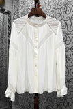 Lubintang Inspired Semi sheer white blouse for women Frilled neckline buttons down sexy women tops ladies long sleeve blouse shirt