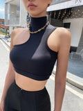 Lubintang Women High Neck Crop Tank Top With Cut Out Detail Active Asymmetric Crop Tank Top