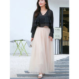 Lubintang Tulle Skirt Women Streetwear Elastic High Waist Mesh Pleated Skirts Summer Elegant Korean A Line Office Ladies Skirt New