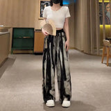 Lubintang Chic Fashion Women Wash Painting Print High Waist Chiffon Pants Streetwear Bandage Summer Loose Casual Trousers Mujer