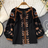 Lubintang Chic Fashion 2024 New Spring Women Vintage Long Sleeve Loose T-Shirts O Neck Embroidery Casual All Match Top Mujers