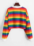 Lubintang Shirt Women Sweatshirt Long Sleeve Rainbow Color Ladies Hoodies With Button Striped Korean Style Sweatshirt Women