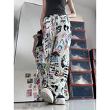 Lubintang Vintage Print High Waist Women Pants Chic Fashion Harajuku Drawstring Wide Leg Trousers Loose All Match Pantalones