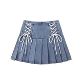 Lubintang Chic Blue Denim Skirt for Women 2024 Summer New High Waist A-line Skirts Y2k E-Girl Drawstring Bow Faldas Mujer