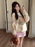 Lubintang Kawaii Knitted 2 Piece Set Women Casual Sweet Print Sweater + Plaid Skirt Suit Female Korean Fashion Vintage Cute Set New