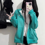 Lubintang Anime Rabbit Ear Detachable Hoodie Jackets Y2k Long Sleeve Zipper Coat Women Spring New Mid-length Loose Tops Mujer