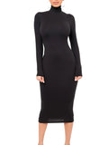 Lubintang Black Turtleneck Sexy Women Dress Autumn Long Sleeve Skinny Midi Boydcon Casual Blue Plush Knee-Length Party