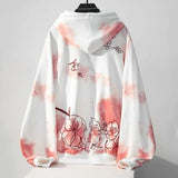 Lubintang Chic Fashion Women Gradient Sakura Floral Embroidery Hoodies Pullover Japanese Streetwear Casual Hooded Coat Top Mujer