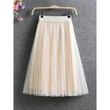 Lubintang Tulle Skirt Women Streetwear Elastic High Waist Mesh Pleated Skirts Summer Elegant Korean A Line Office Ladies Skirt New