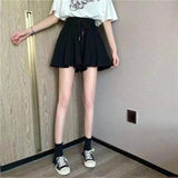 Lubintang 5Xl Summer Shorts Skirts Women Elastic High Waist Casual Wide Leg Shorts Korean A Line Loose Mini Skirt Black Short Pants