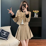 Lubintang Two Pieces Autumn Sets Chic Long Sleeve Stand Jacket + High Waist Pleats Skirt 2024 New 2 Piece Sets Womens Outifits