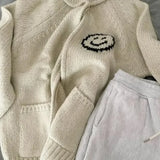 Lubintang Fashion Loose Smiling Face Cardigans Autumn New O-neck Zipper Sweaters Y2k Grunge Long Sleeve Knitted Cardigan