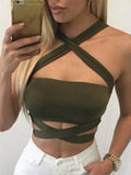 Lubintang Women Summer Sexy Criss Cross Halter Bandage Crop Top Tank Cut Out Bustier Cami