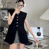 Lubintang Early Autumn Chic Fashion Korean O Neck Blazer Vests Jacket Women Solid Slim Elegant Sleeveless All Match Tops Mujer