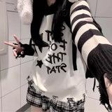 Lubintang Black White Striped Sweaters Mujer 2024 New Star Letter Print Tops Women Y2k Autumn Long Sleeve Hole Pullovers