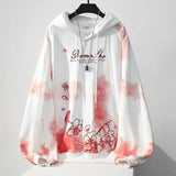 Lubintang Chic Fashion Women Gradient Sakura Floral Embroidery Hoodies Pullover Japanese Streetwear Casual Hooded Coat Top Mujer