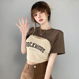 Lubintang Chic Fashion Women American Vintage Print Camisole +Solid Smock 2 Set Cropped Slim Dtreetwear Y2k Crop Tops Ropa Mujer