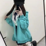 Lubintang Anime Rabbit Ear Detachable Hoodie Jackets Y2k Long Sleeve Zipper Coat Women Spring New Mid-length Loose Tops Mujer