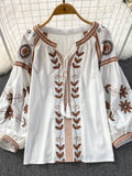 Lubintang Chic Fashion 2024 New Spring Women Vintage Long Sleeve Loose T-Shirts O Neck Embroidery Casual All Match Top Mujers